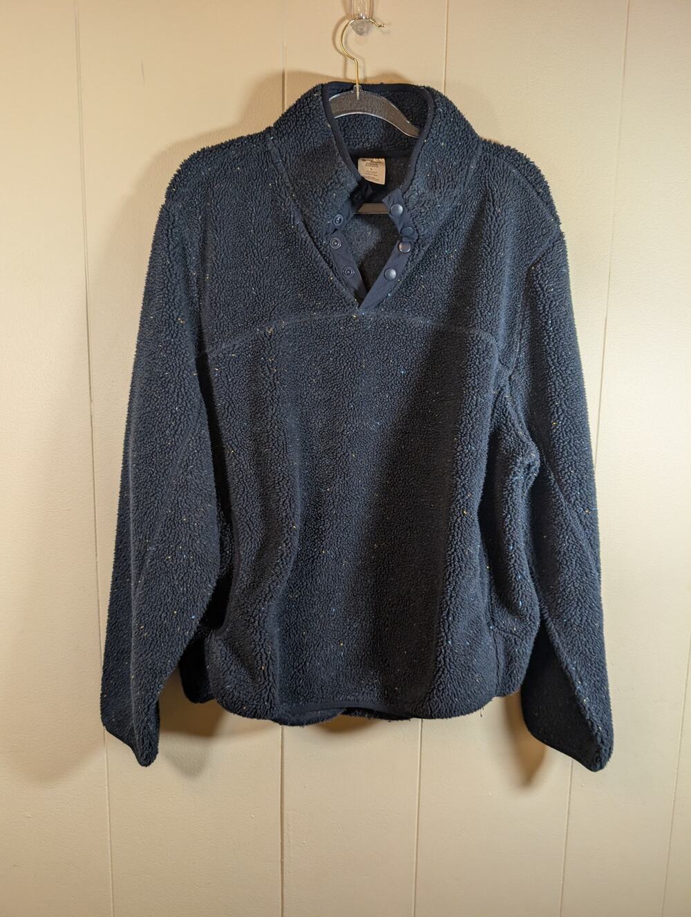 SHERPA Fleece Pullover Member's Mark Alpine Navy Blue Speckled Snap Neck L